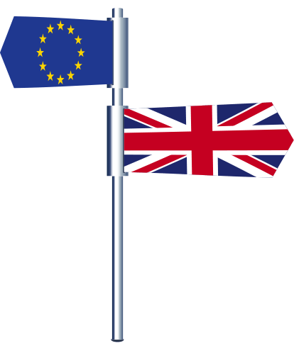 EU and UK flags on a pole graphic